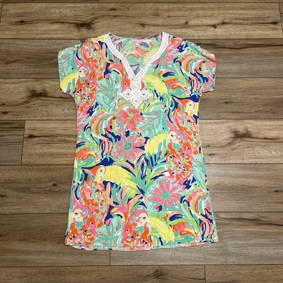 Lilly Pulitzer Harlow Tunic Dress SZ Small Casa Banana Tropical Floral Rayon - Picture 1 of 11